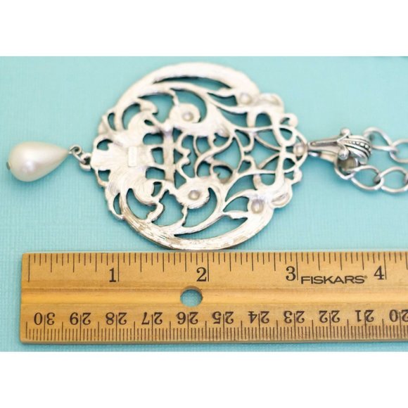 Vintage Intricate Fantasy Silver Tone Necklace of 26 Inches by Avon, E29 - Picture 3 of 3